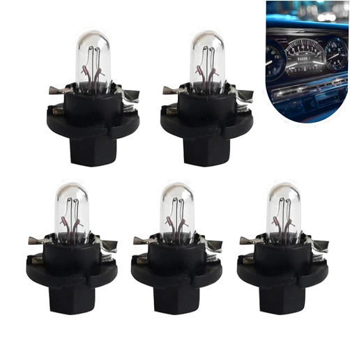 Titwaye 5 PCS DB501 T5 Halogen Bulb, Flat Top A/C Neo Wedge Bulb, Anti-vibration Climate Control Light for Dashboard, Universal for Most Cars (White Light #1)