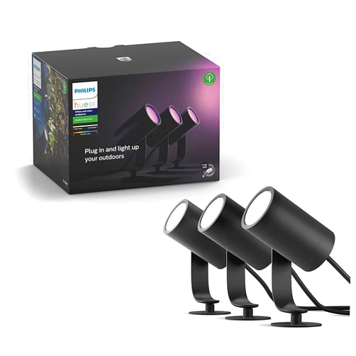 Philips Hue Lily White & Color Outdoor Spot Light Base kit (Hue Hub Required), 3 Spot Lights with Power Supply + Mount, Works with Alexa, HomeKit & Google Assistant