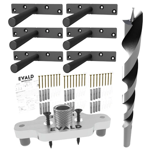 EVALD Heavy-Duty Floating Shelf Bracket with Jig and Drill Bit Bundle | 6-Inch Floating Mantel Bracket with Screws and Anchors for Home Improvement | Floating Shelf Drill Jig for Hidden Shelf Brackets