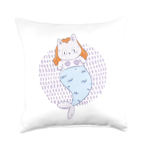 Angler Angeln, Fischer Geschenke, lustige Sprüche Mermaid Cat Art Graphic for Men Women Children Throw Pillow, 18x18, Multicolor