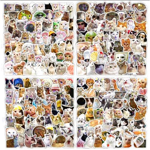 Grewgty 200PCS Cute Holographic Cat Meme Stickers Pack, Funny Kawaii Cat Sticker Waterproof Vinyl Decals for Journaling Laptop Scrapbook Water Bottles for Pet Party Decoration Favor