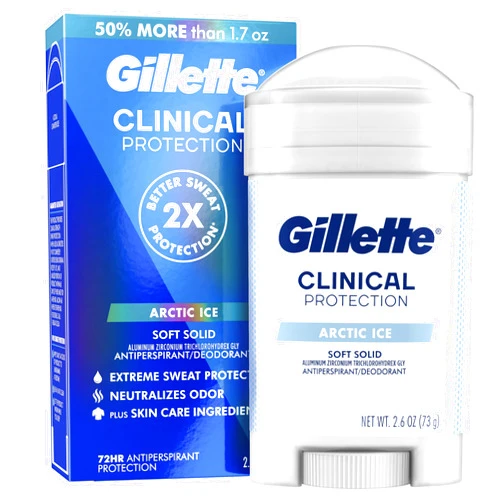 Gillette Clinical Antiperspirant and Deodorant for Men, 72hr Sweat & Odor Protection, Long Lasting Freshness, Anti-White Mark Technology, Soft Solid, Arctic Ice Scent, 2.6 oz