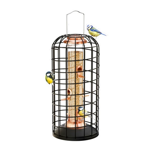 iBorn Squirrel Proof Bird Feeder Pigeon Proof Cage Feeder for Outside with Squirrel, Pestoff Hanging Wild Bird Seed Feeder for Mix Seed Blends, Heavy Duty All Metal Copper 14 Inch