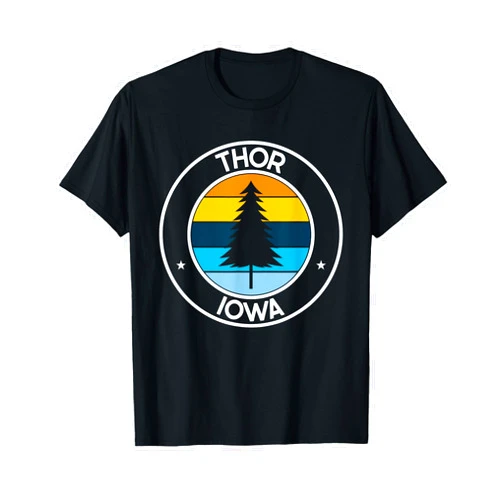 Iowa IA USA City Pride Pine Tree Retro Sunset Thor Iowa IA Retro Style Tree Sunset T-Shirt
