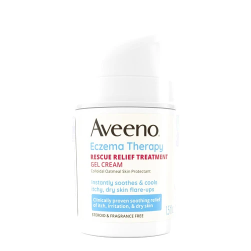 Aveeno Eczema Therapy Rescue Relief Treatment Gel Cream with Colloidal Oatmeal Skin Protectant, Instantly Soothes & Cools Itchy Dry Skin Flare-Ups, Steroid & Fragrance Free, 1.5 fl. oz