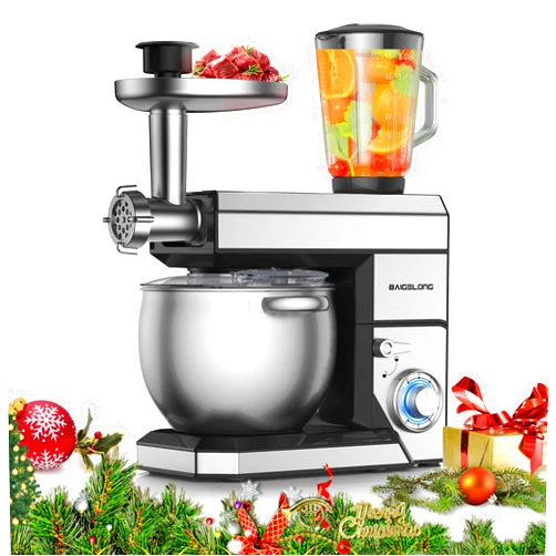 BAIGELONG 6-IN-1 Stand Mixer, 8.5 Qt. 1500W Multifunctional Electric Kitchen Mixer,With Dough Hook, Whisk, Beater, Meat Grinder, Blender, Splash Guard 9 Accessories for Most Home Cooks