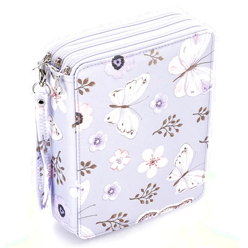 BTSKY Colored Pencil Case- 120 Slots Pencil Holder Large Capacity Pencil Organizer with Handle Strap Handy Colored Pencil Box with Printing Pattern (Purple Butterfly)