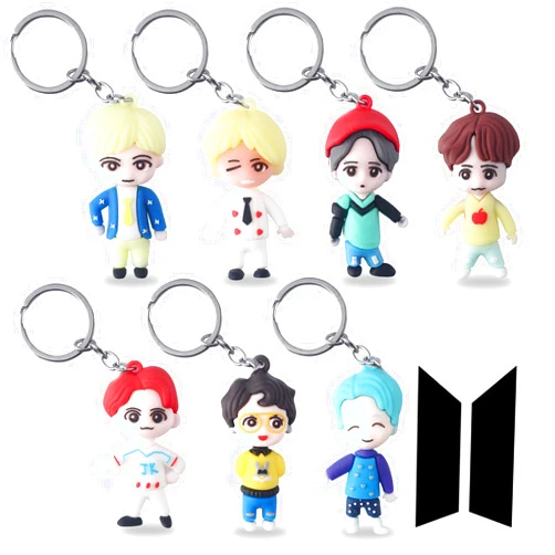Yiwaso 7Pcs/Set Bulletproof Youth League Key Ring Merchandise Bangtan Boys Keychain Anime Cartoon Jewelry for Gifts Multicolor
