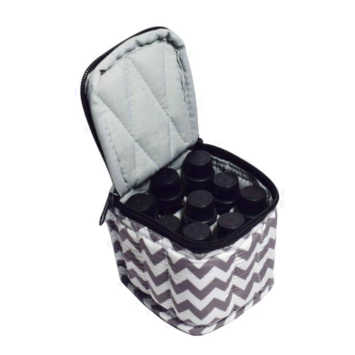Rudmox 9 Bottles Essential Oil Carrying Case Shockproof Nail Polish Organizer Travel Bag Holder for 5ml,10ml,15ml Bottles or 10ml Roller Bottles with Portable Handle and Double Zipper (Chevron Grey)