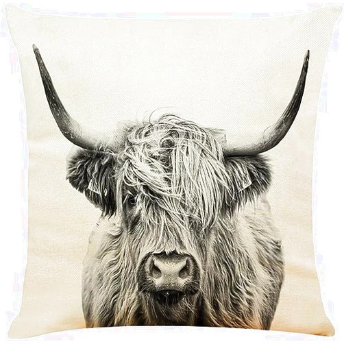 AHLOKI Highland Cow Pillow Cover，18 X 18 Inch Cow Home Decorative Pillows Cover， Linen Cushion Cover for Couch Sofa Bed (Highland Cow, 18x18 Inch)