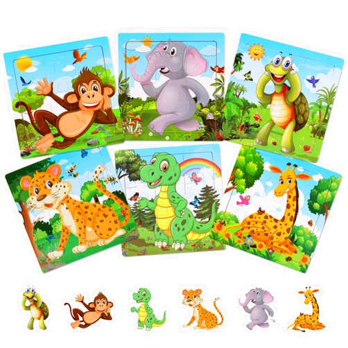 NASHRIO Wooden Puzzles for Toddlers 2-5 Years Old(Set of 6), 9 Pieces Preschool Educational and Learning Animal Jigsaw Puzzle Toy Gift Set for Boys and Girls