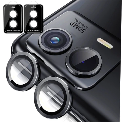 Zeking [2 Pack for Moto G Stylus 5G 2024 Camera Lens Protector, 9H Tempered Glass Camera Cover Screen Protector Metal Individual Ring [Installation Tray Alignment Kit](Black)