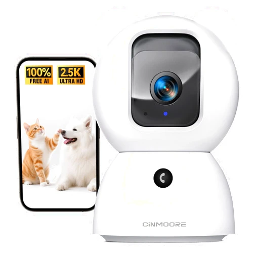 CINMOORE 2.5K Security Camera Indoor, Non-Subscription AI Person/Pet/Cry Detection, 4MP Pet/Dog/Cat Camera w/Phone App, Pan Tilt 2.4GHz WiFi Cameras for Home Security, Full Duplex 2-Way Audio, IR Night Vision