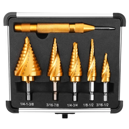 COMOWARE Hex Shank HSS Step Drill Bit with Two Spiral Flutes and Impact Readiness - Ideal for Metal, Stainless Steel, Aluminum, Wood, and Plastic,Total 50 Sizes with Aluminum Case