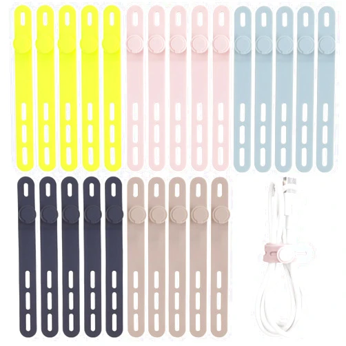 Oligei 25 Pcs Silicone Cable Ties, Cord Ties Cord Wrap, Cable Ties Reusable, High Elasticity Cord Wraps for Electrical Cords, Cord Organizer for Earphone, Phone Charger