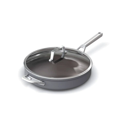 Ninja C30140 Foodi NeverStick Premium Hard-Anodized 4-Quart Sauté Pan with Glass Lid, Nonstick, Durable & Oven Safe to 500°F, Salt Grey