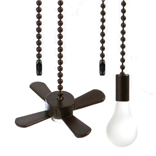 Aoprofree Ceiling Fan Pull Chain,Ceiling Fan Cords Ceiling Fan Chain Pulls with 2PCS 12inch Beaded Ball Extension Chains for Celing Fan Light and Wall Lamps, Cabinet Light (Light Bulb and Fan Shape), Matte ORB