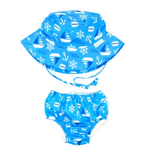 Bumkins Reusable Swim Diaper and Hat, UPF +50, Ahoy, 24 Months