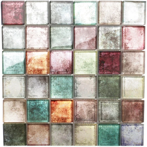 Parrotile Antique 2'' x 2'' Glass Squared Tile Glazed Red Grey Grid Mosaic Wall Backsplash Tile PT31 (Box of 5 Sheets)