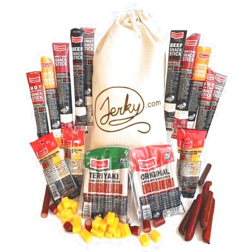 Jerky.com Jerky Gift Basket for Men - 26pc Jerky Variety Pack of Beef, Pork, Turkey, & Ham Snack Sticks - High Protein Healthy Snack - Unique Gift for Men
