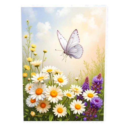 VOSERY Butterfly Over Daisies and Flowers Diamond Art Kits for Adults - DIY 5D Full Drill Diamond Painting for Home Wall Decor, Frameless Diamond Painting Kits for Adults Beginner