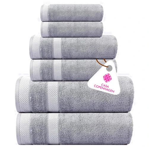 CASA COPENHAGEN Solitaire Luxury Hotel & Spa Quality, 600 GSM Egyptian Cotton, 6 Piece Turkish Towel Set, includes 2 Bath Towels, 2 Hand Towels, 2 Washcloths, Grey Violet