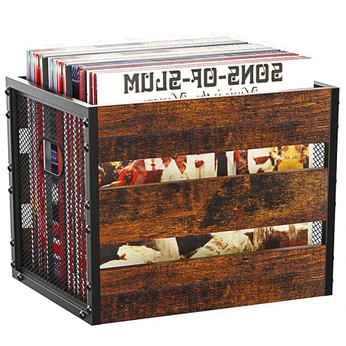 DOLALIKE Vinyl Record Storage, Vintage Wood Album Holder with Dividers for 100+ Records, Box Case Crate for Books, Magazines, Organizer (Classic Cube)
