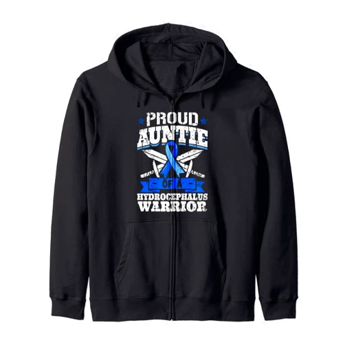 Hydrocephalus Awareness Auntie Proud Auntie Of A Hydrocephalus Warrior Awareness Ribbon Zip Hoodie
