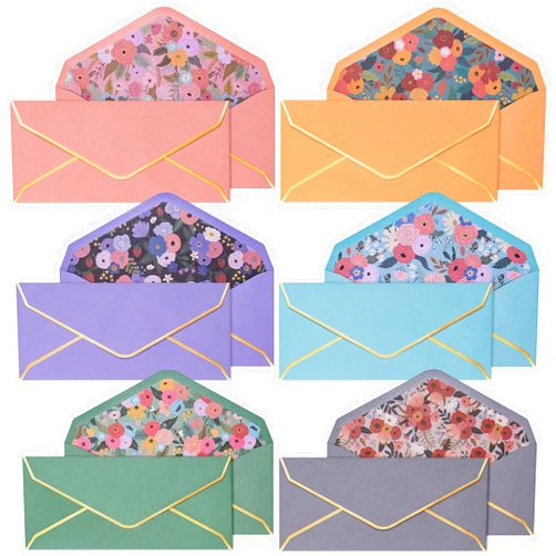 Prims & Flourish Colored Envelopes Letter Size, 30-Pack #10 Business Envelopes, 4 1/8 x 9 1/2 Inches, The Softbloom Tapestry, 6 Colors and Floral Designs
