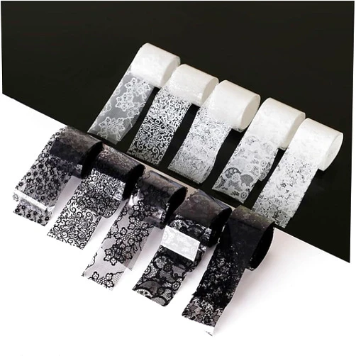 Art lalic 10 Rolls 2.5 * 40cm Black & White Lace Nail Foil, Nail Art Transfer Foil Starry Sky Decals for DIY Manicure Decoration