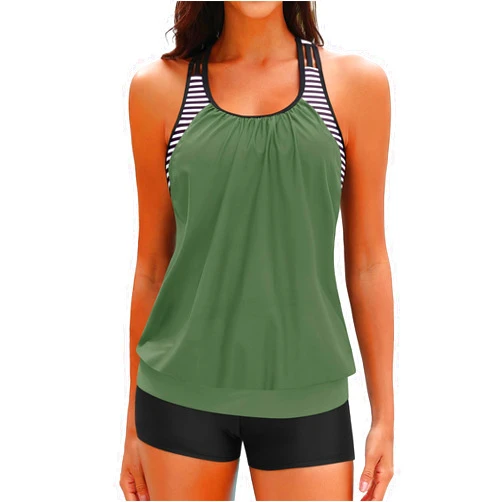 Yonique Two Piece Tankini Bathing Suits T-Back Blouson Swim Tops with Boy Shorts Women Swimsuits Sporty Swimwear