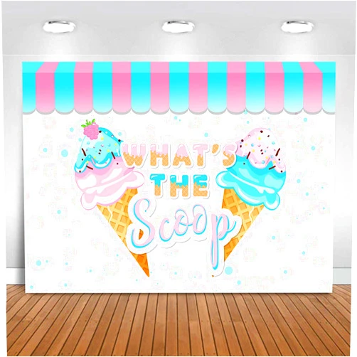 Mocsicka Ice Cream Gender Reveal Backdrop Summer Baby Shower What's The Scoop Gender Surprise Party Supplies Decorations Pink or Blue Cake Table Background Studio Props (7x5ft)