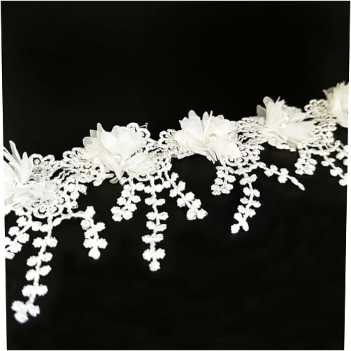 URIMPAVIDO 2 Yard White Flower Pearl Beads Edge Trim Ribbon Floral Appliques Embroidered Lace Fabric Sewing Lace for Wedding Bridal Dress Clothes Costume Hat Decoration (White, 2 Yard)