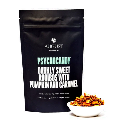 August Uncommon Tea August Uncommon Loose Leaf Tea – Psychocandy – Caramel & Pumpkin Rooibos Tea – No Caffeine – Hot & Iced Tea – Natural – 1.8 oz Bag (50g) makes 15-30 Cups