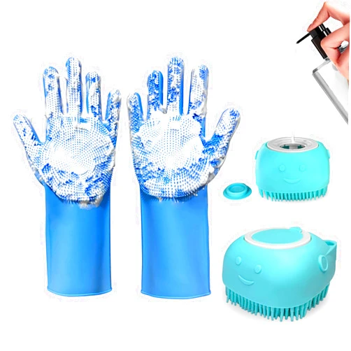 IDQQUQQ 2PCS Dog Washing Gloves and Dog Shampoo Brush, Dog Bath Supplies Dog and Cat Bath Set