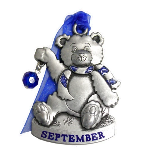 Gloria Duchin Birthstone Bear - September Christmas Ornament, Silver and Red