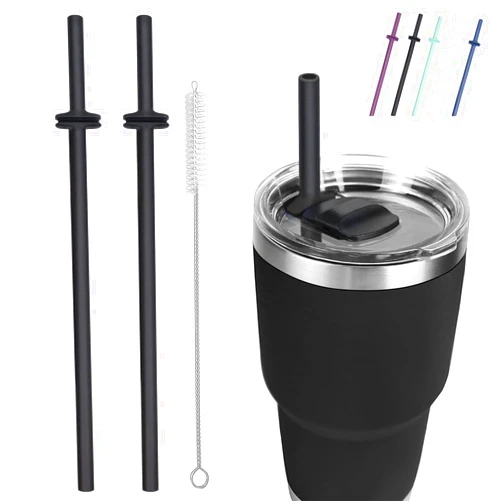 MOVOLIVI Silicone Straw for Yeti Rambler, 2PCS Reusable Straws & 1 Cleaning Brush for Yeti 30/20 oz Tumbler with Magslider Lid, Yeti Accessories Adjustable Drinking Straws Patent Pending (Black)