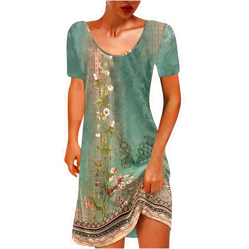 SMIDOW Summer Dresses for Women Boho Floral Print T-Shirts Dress Short Sleeve Sundresses Vintage Loose Tank Dresses