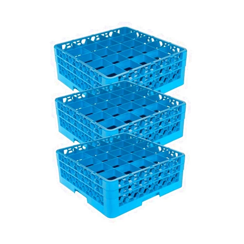 Carlisle FoodService Products OptiClean Plastic 25-Compartment Divided Glass Rack with Extender, Blue, (Pack of 3)
