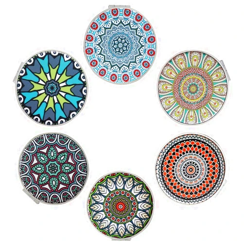 CigyYogy Beaufy Compact Mirror Set Small Travel Magnifying Pocket Mirrors for Purse Handheld Mini Folding Portable with 1x/2x Magnification for Women Girls Men Pack of 6