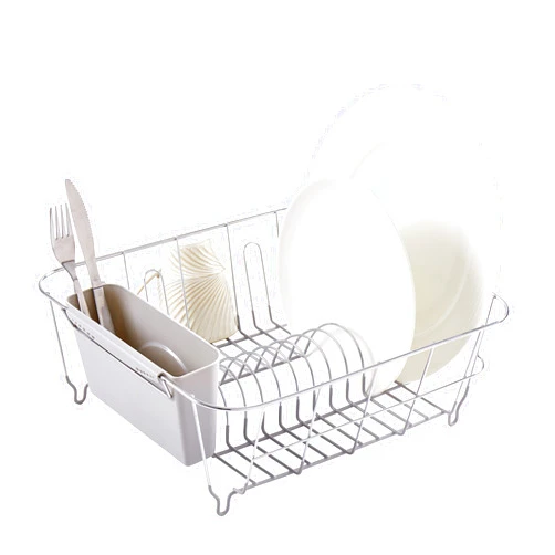 Sweet Home Collection Dish Drying Rack & Cutlery Holder 2 Piece Set - Compact Sink-Fitting Dish Drainer with Rubberized Undercoating, Space-Saving Kitchen Organizer for Plates, Cups, Bowls & Utensils In Sink, Silver