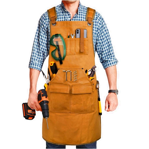 UUP Woodworking Apron for Men, Shop Apron 20 oz Canvas Work Apron with 9 Tool Pockets, Heavy Duty Wood Working Apron, for Carpenters Woodworkers, Gifts for Men and Women, Adjustable Size S to XXL, Khaki