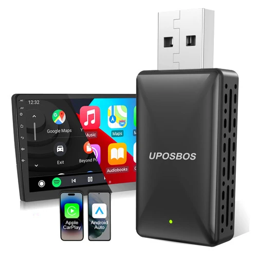 UPOSBOS 2 in 1 Wireless CarPlay Adapter for Apple iPhone & Android Auto Wireless Adapter Play and Plug Wired to Wireless Carplay/Android Auto Dongle for OEM Cars from 2016 Fast Connect No Latency(Black)