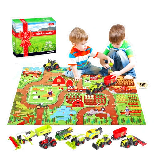 Oriate Farm Tractor Toys Vehicle with Farm Animals & Activity Play Mat, 38Pcs Educational Realistic Kid's DIY Farm Diecast Set, Kids Tractors Trailer Sprayer Cow Animal Toy Birthday Gift