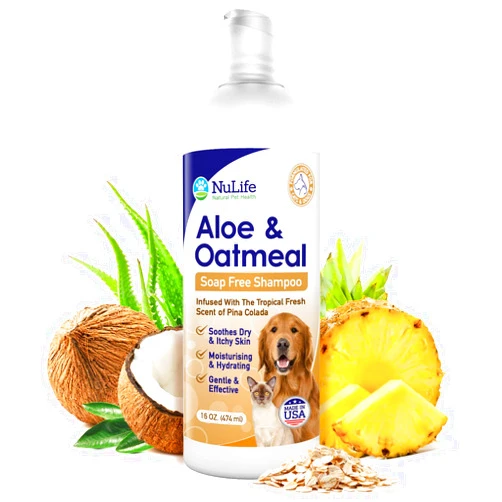 NuLife Natural Pet Health Oatmeal Dog Shampoo with Soothing Aloe Vera, Sensitive Skin Dog Shampoo for All Pets, with Tropical Fresh Pina Colada Scent, Hypoallergenic Formula Provides Relief from Allergies & Dry Itchy Skin
