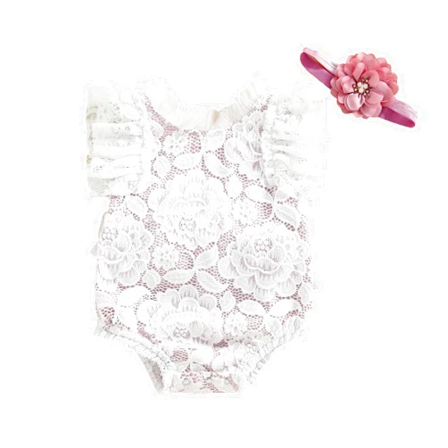 Chloefairy Newborn Photography Outfits Girl Baby Girl Lace Romper with Headband Birthday Picture Photoshoot Outfits