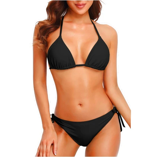 CharmLeaks Women Halter Bikini String 2 Piece Triangle Swimsuit Tie Side Swimwear