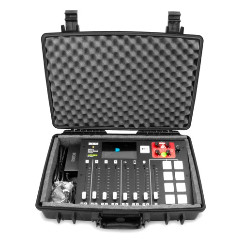 Casematix Waterproof Mixer Carry Case Compatible with Rode Rodecaster Pro Podcast Production Studio and Adapter - Hard Carry Case With Padded Foam