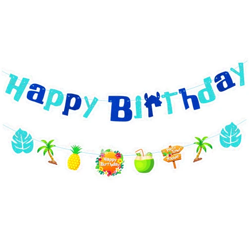 GZDUCK Hawaiian Birthday Banner- Blue Tropical Happy Birthday Banner, Summer Birthday Party Decorations, Aloha Party Decor with Pineapple for Boys Baby Shower Pool Beach Party Birthday Decorations