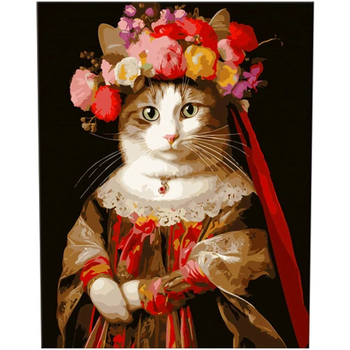 NiArt Paint by Numbers for Adults Beginners, DIY Paint by Numbers on Canvas for Kids, Oil Painting Kits for Gift Home Wall Decor, 10 Brushes and Acrylic Paint, 16x20 Inch, (Queen Cat, Unframed)
